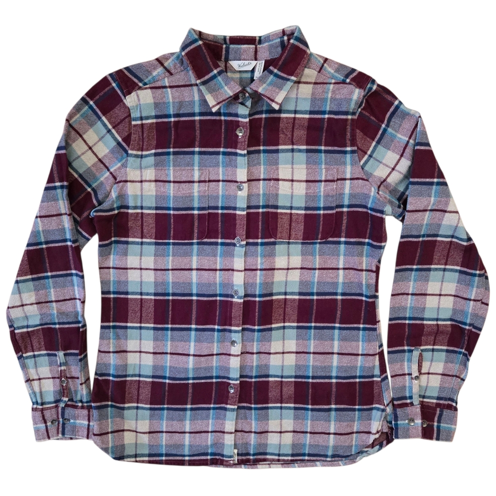WOOLRICH Classic Maroon Plaid Brushed Flannel Shirt Womens Size M 100% Cotton